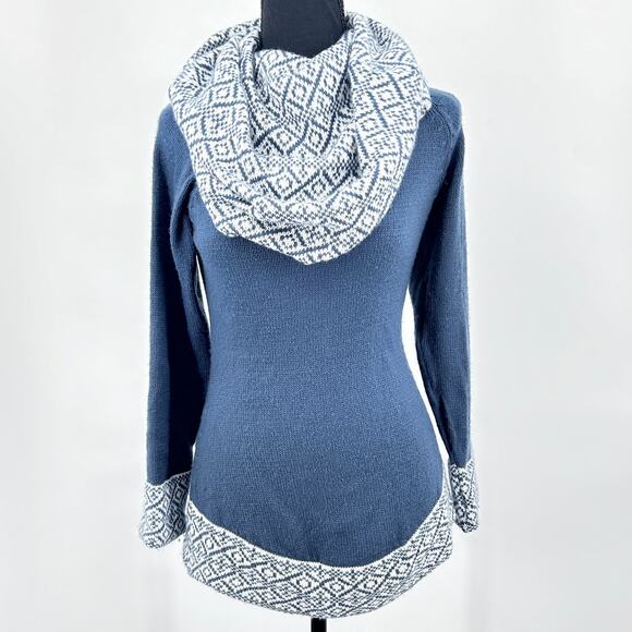 Alpaperu Sweater Women’s Peruvian Alpaca Fair Isle Cowl Shawl Blue White Small - Picture 3 of 9